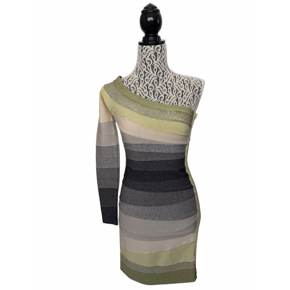 Hervé Léger Arabella One-Shoulder Bandage Bodycon Dress Green Ombré Size S - Picture 4 of 12